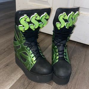 Great Condition Vintage JeffreyCampbell Platform Green Black Dollar Sign Shoes 8